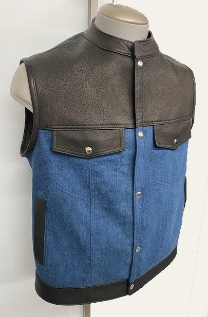 #3421X - Men's Leather & Denim Vest