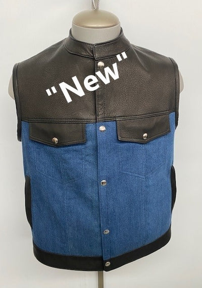 #3421X - Men's Leather & Denim Vest