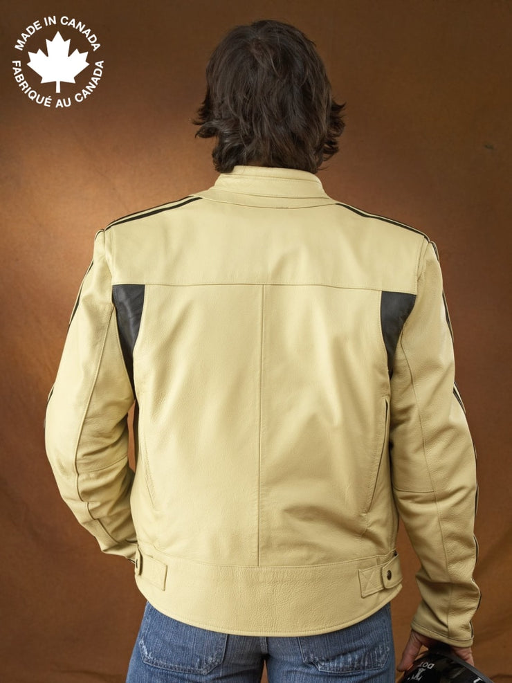 #3394 Mens Leather Motorcycle Jacket W/sleeve Detail