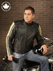 #3396 Mens Leather Motorcycle Jacket W/sleeve Trim 38