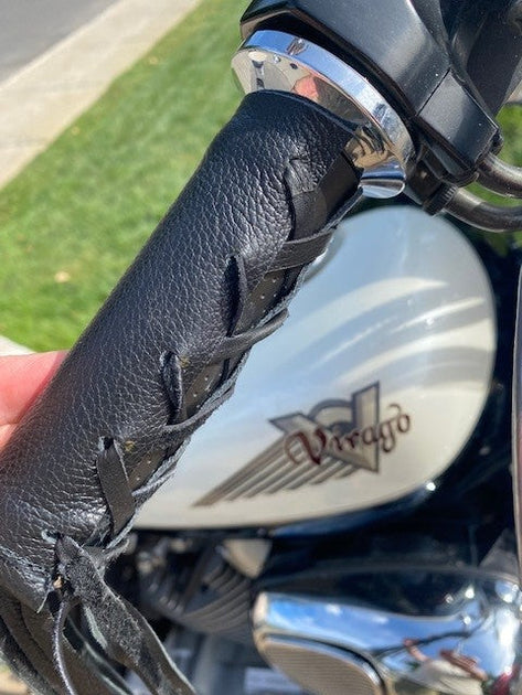 Handmade Cowhide Leather Motorcycle Handlebar Grip Covers – Black Suede Wrap – Universal Fit By Wayne's Dog