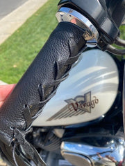 #115 Ladies'/Men's Leather Motorcycle Handlebar Grip Covers w/Fringes