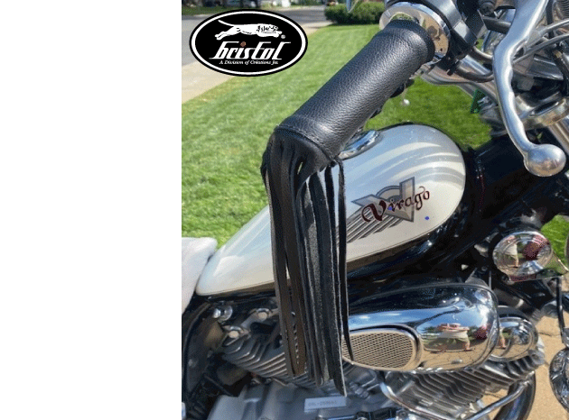 #115 Men's/Ladies' Leather Motorcycle Handlebar Grip Covers w/Fringes