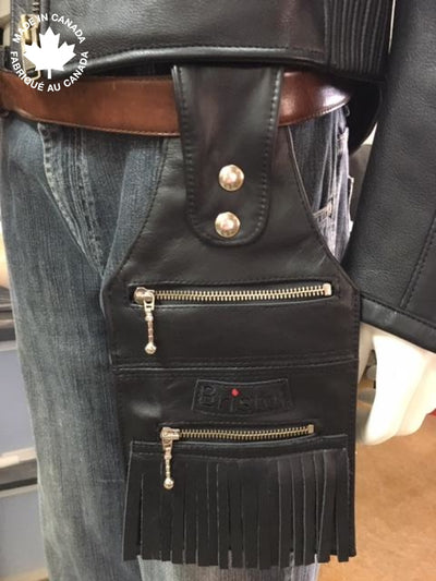 Mens / Ladies Leather Belt Bags Black W/fringes Accessories